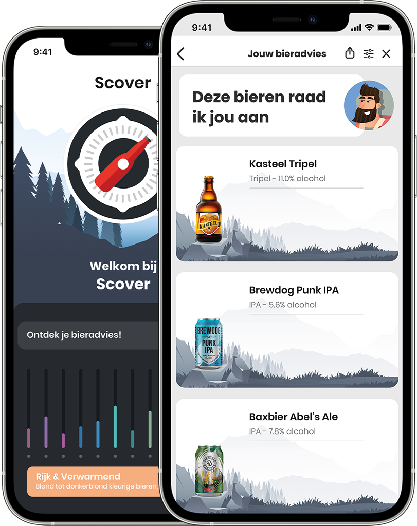De Scover-app op twee telefoons
