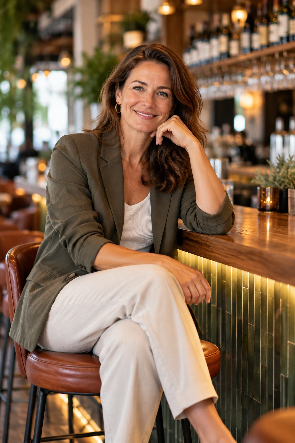 Lotte de Vries achter de bar van haar café
